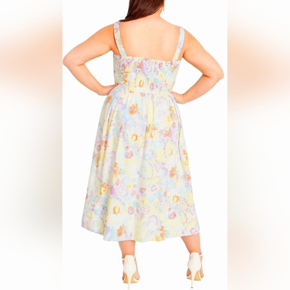 City Chic Pastel Floral Midi Dress in Light Blue and Yellow Accents - Picture 7 of 15